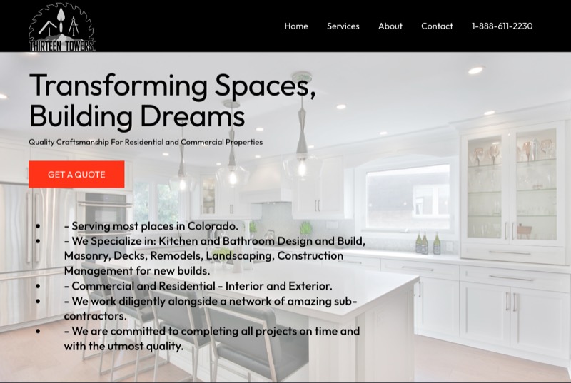 Thirteen Towers General Contracting website